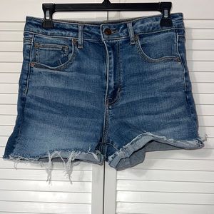 american eagle dark wash super stretch jean shorts